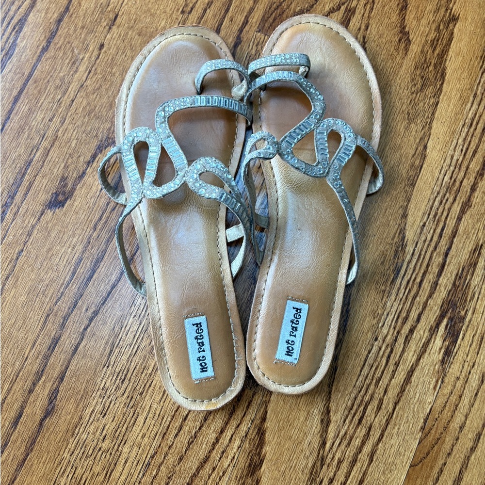 Silver Glitter Strappy Flat Sandals